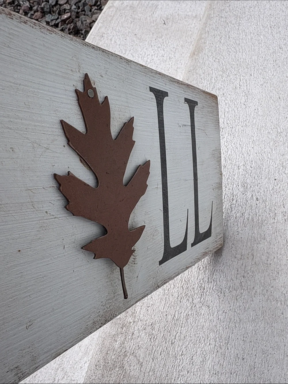 Rustic White Wood FALL Wall Sign with Brown Leaf Accent